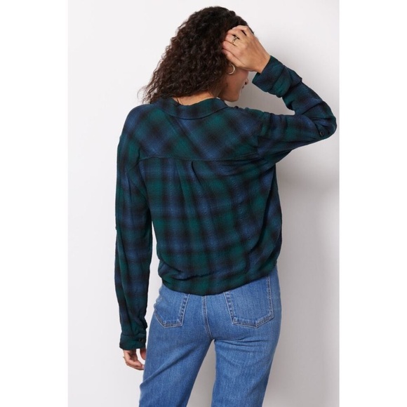 Cloth & Stone Sapphire Plaid Tie Front Button Down Shirt - Picture 2 of 8